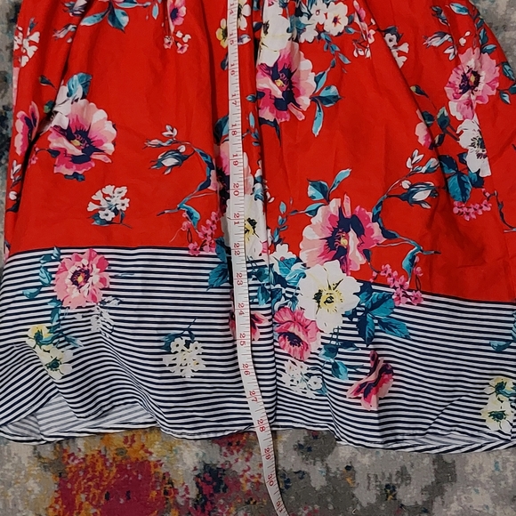 AUW Red Floral A-Line Retro Inspired Short Skater Dress with Open Lace-up Back - Picture 10 of 12